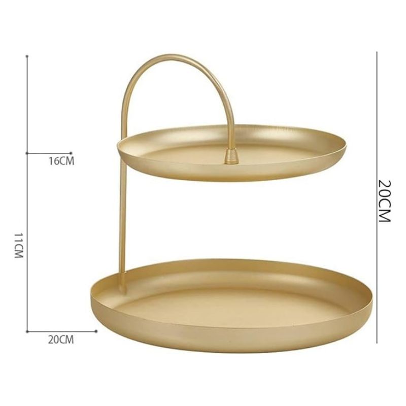 Durable Gold Metal Decorative Gold Tray Organizer with Curved Lip Two tiers size
