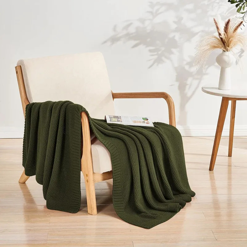 Soft Cozy Cable Knit Blanket for Bed and Sofa Rifle Green