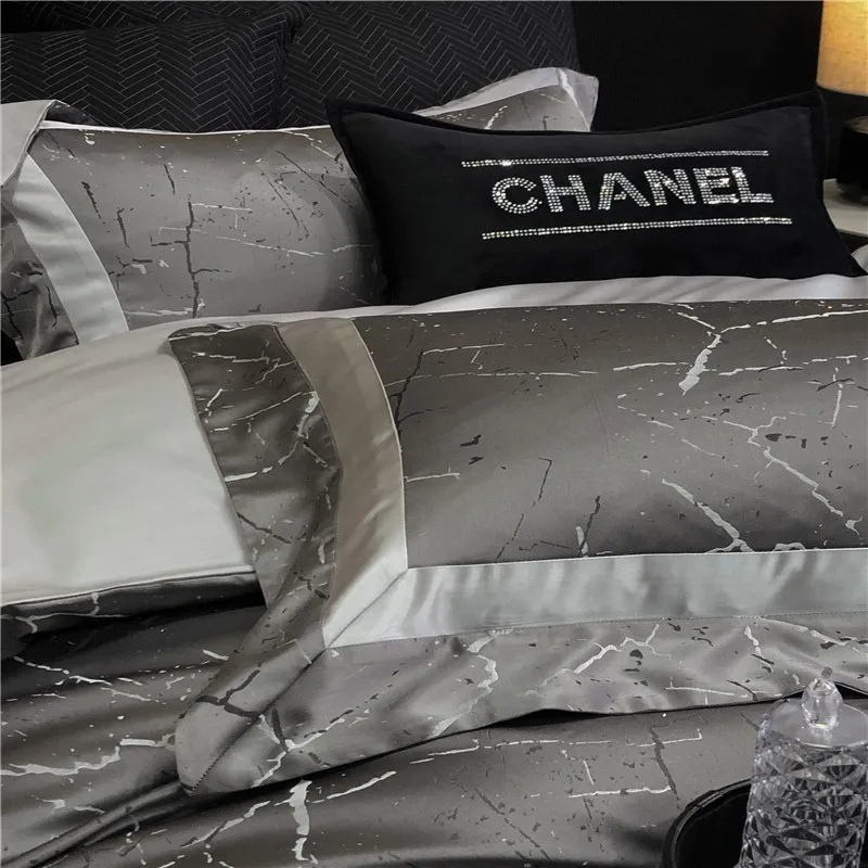 Grey Marble Bedding Set - Luxury Egyptian Cotton Sateen 1000TC