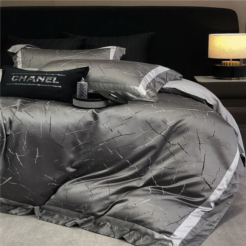 Grey Marble Bedding Set - Luxury Egyptian Cotton Sateen 1000TC