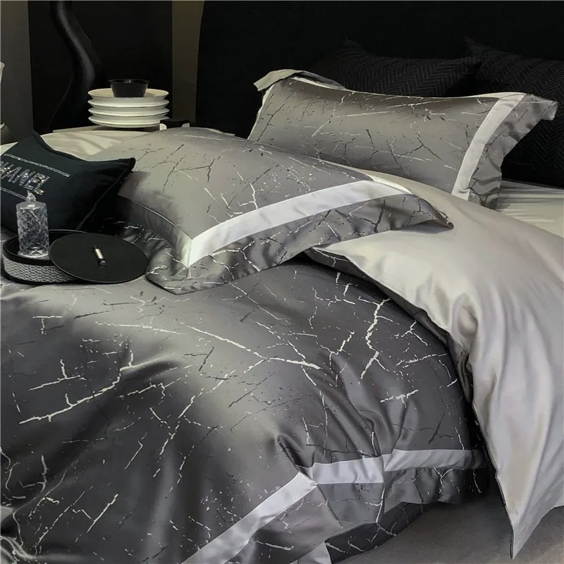 Grey Marble Bedding Set - Luxury Egyptian Cotton Sateen 1000TC