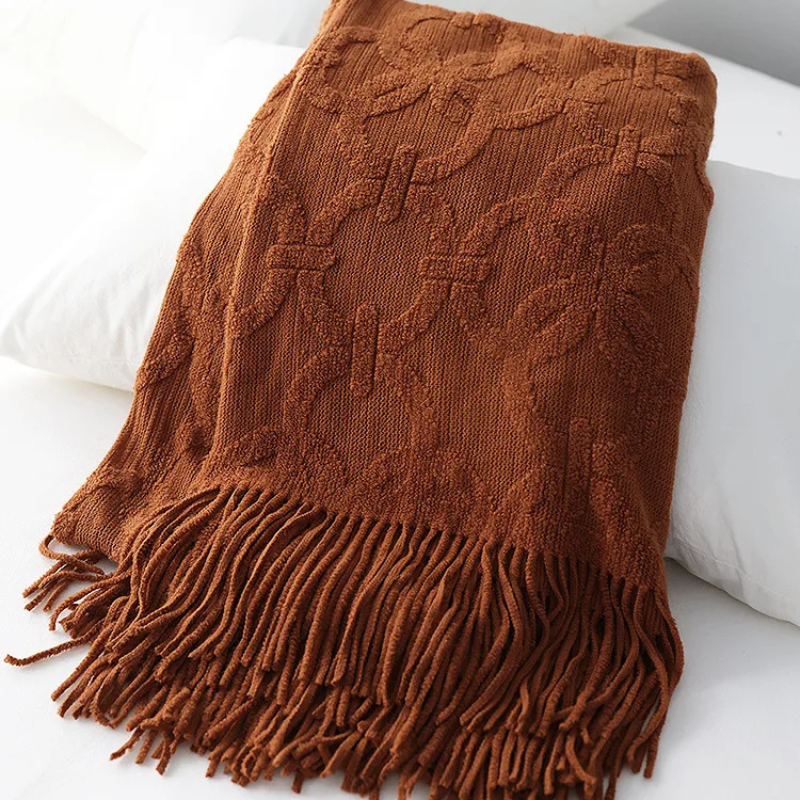 Cozy Comfort Knitted Throw Blanket Nutmeg Color