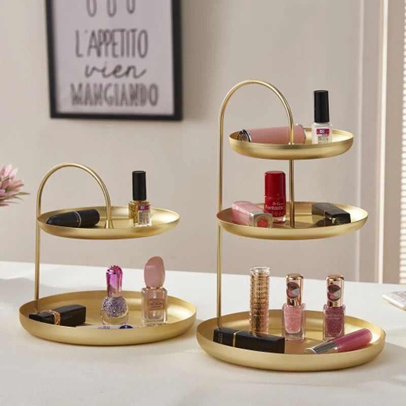 Decorative Gold Tray Organizer with Curved Lip 