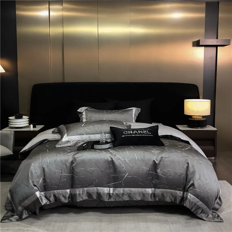 Grey Marble Bedding Set - Luxury Egyptian Cotton Sateen 1000TC