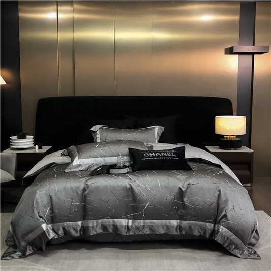 Grey Marble Bedding Set - Luxury Egyptian Cotton Sateen 1000TC