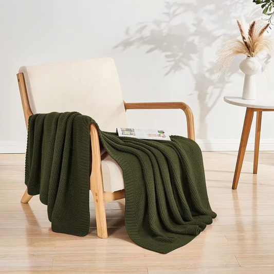 Soft Cozy Cable Knit Blanket for Bed and Sofa Rifle Green 