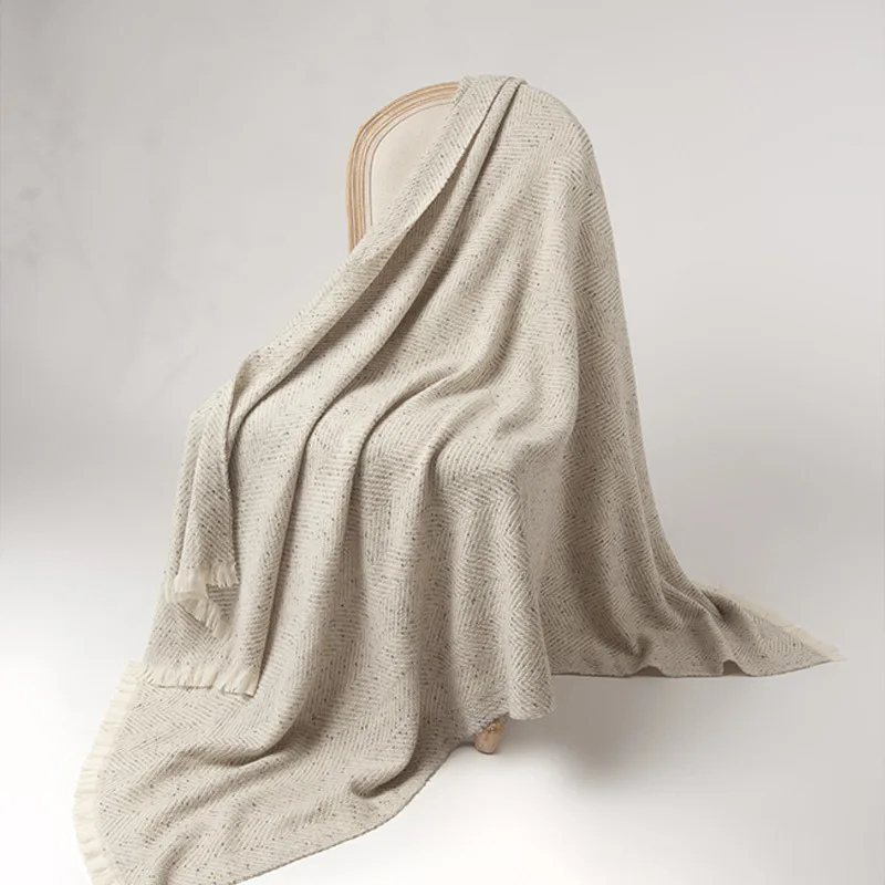 Ultra-Soft Woven Cashmere Blanket Bone