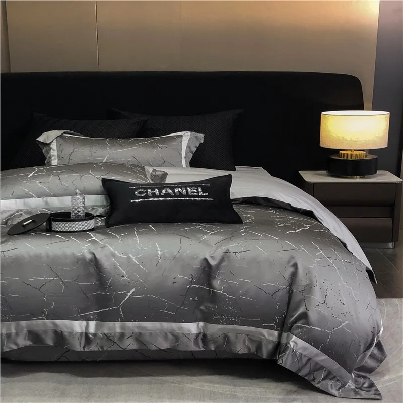 Grey Marble Bedding Set - Luxury Egyptian Cotton Sateen 1000TC